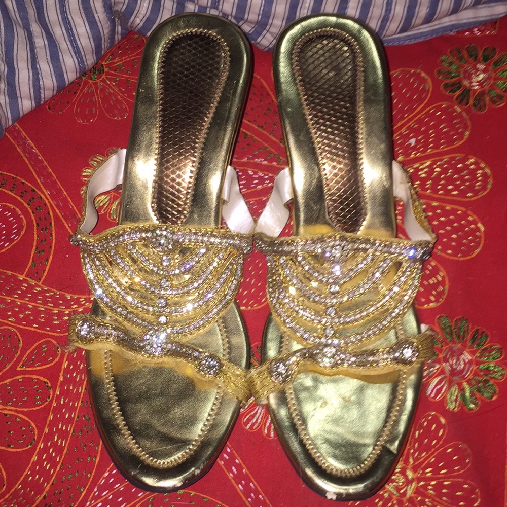 Stones Filled Gold Shoes